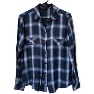 Sanctuary Teal and white Plaid Small Long sleeve blouse with tabs on shoulder